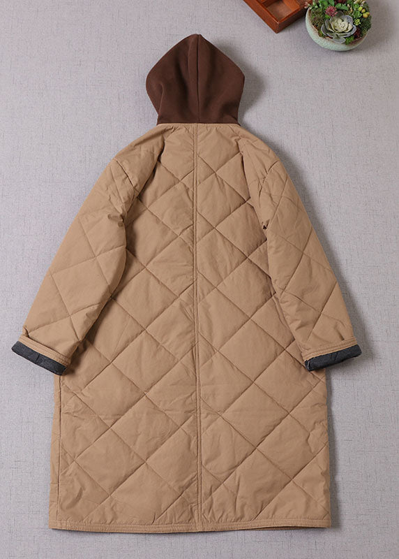 Boutique Khaki Hooded Patchwork Fine Cotton Filled Parka Winter - Down Jackets - DYAVOR®