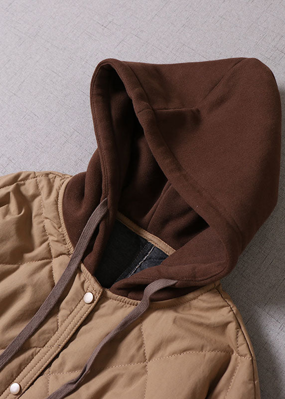 Boutique Khaki Hooded Patchwork Fine Cotton Filled Parka Winter - Down Jackets - DYAVOR®
