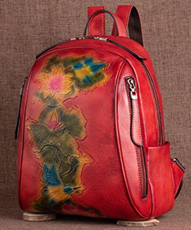 Boutique Red Lotus Paitings Calf Leather Backpack Bag - Backpack Bag - DYAVOR®