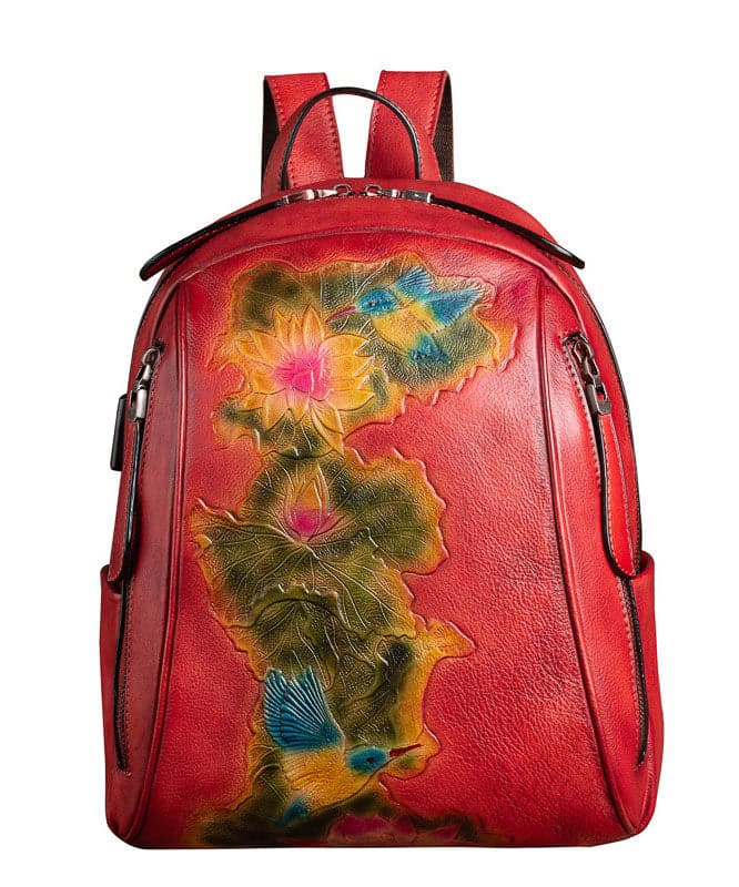 Boutique Red Lotus Paitings Calf Leather Backpack Bag - Backpack Bag - DYAVOR®