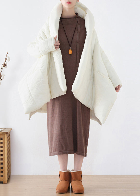Boutique White V Neck Asymmetrical Low High Design Parka Winter - Down Jackets - DYAVOR®