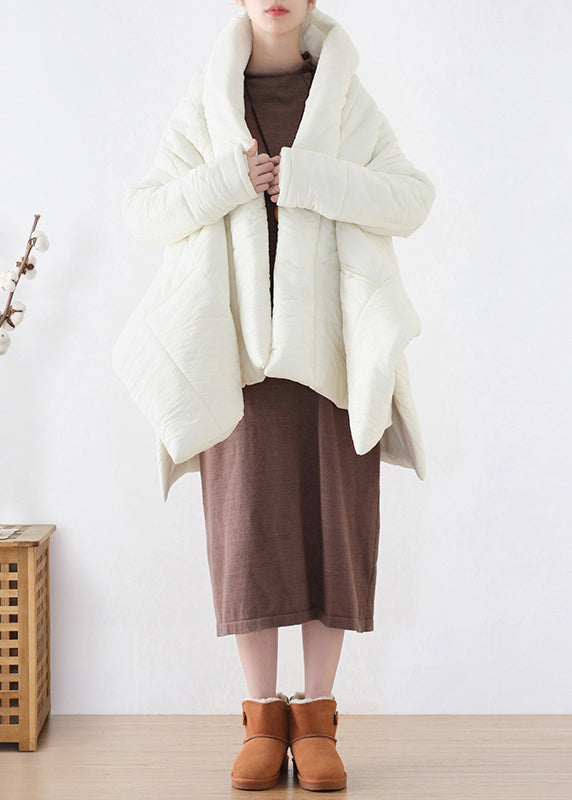 Boutique White V Neck Asymmetrical Low High Design Parka Winter - Down Jackets - DYAVOR®