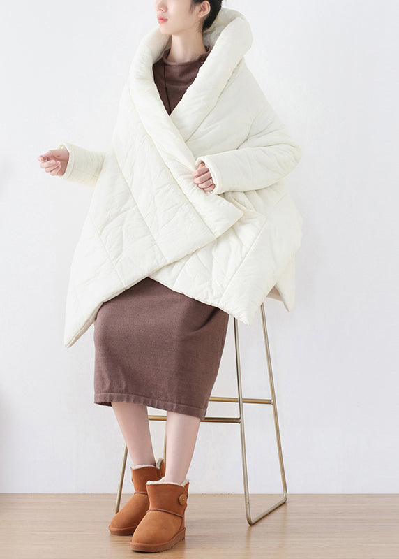 Boutique White V Neck Asymmetrical Low High Design Parka Winter - Down Jackets - DYAVOR®