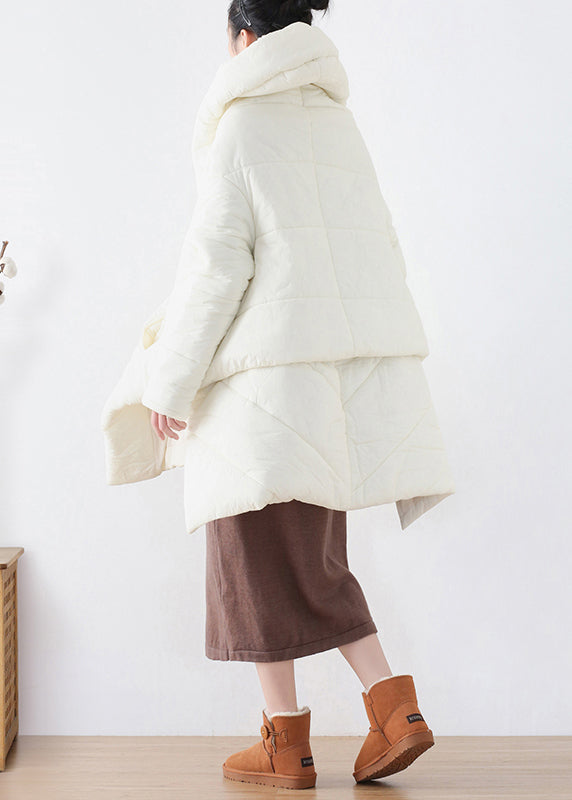 Boutique White V Neck Asymmetrical Low High Design Parka Winter - Down Jackets - DYAVOR®