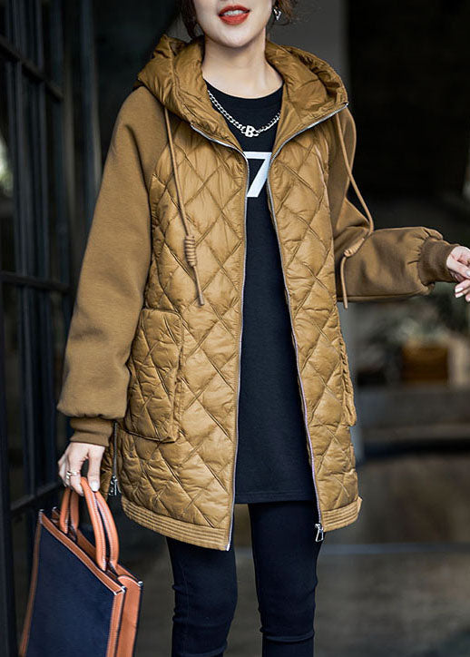 Boutique Yellow Hooded Patchwork Fine Cotton Filled Puffer Jacket Winter - Down Jackets - DYAVOR®