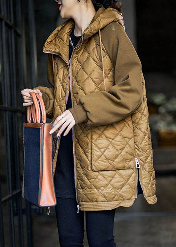 Boutique Yellow Hooded Patchwork Fine Cotton Filled Puffer Jacket Winter - Down Jackets - DYAVOR®