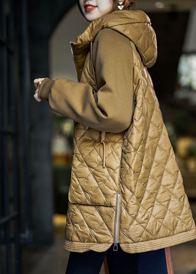 Boutique Yellow Hooded Patchwork Fine Cotton Filled Puffer Jacket Winter - Down Jackets - DYAVOR®