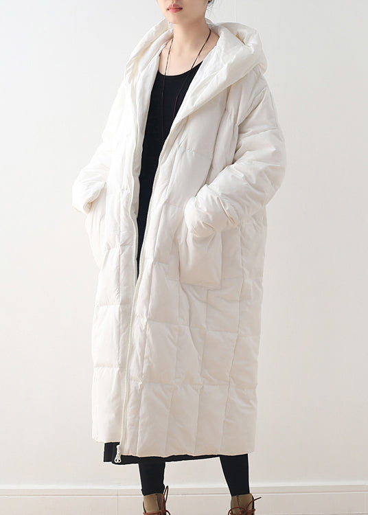 Brief White Zippered Pockets Hooded Down Coat Long Sleeve - Down Jackets - DYAVOR®