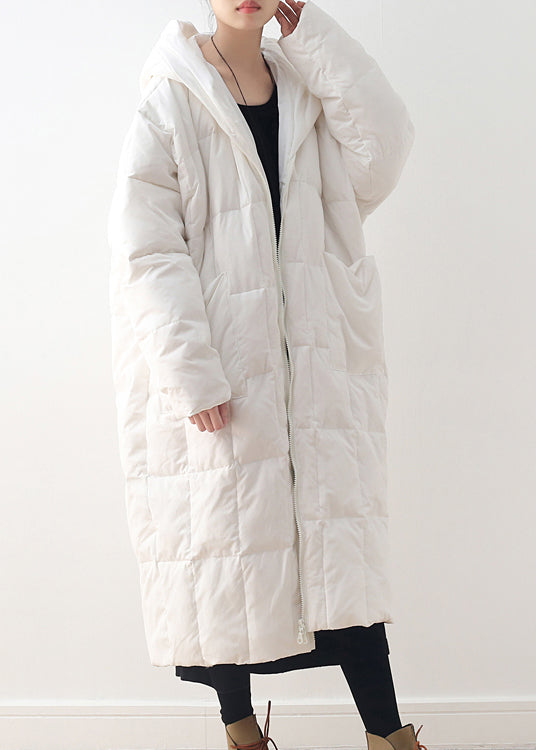 Brief White Zippered Pockets Hooded Down Coat Long Sleeve - Down Jackets - DYAVOR®