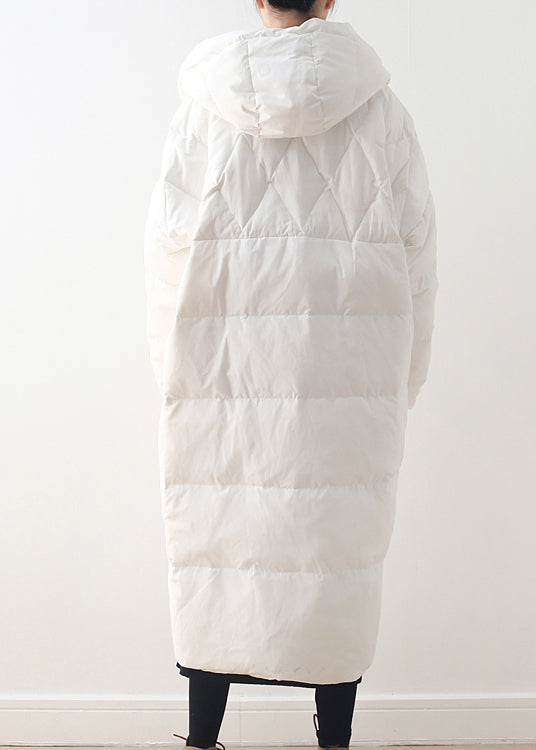Brief White Zippered Pockets Hooded Down Coat Long Sleeve - Down Jackets - DYAVOR®