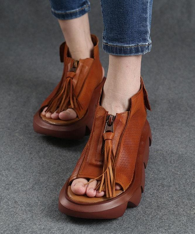 Brown zippered Flat Sandals Platform Walking Sandals - Sandals - DYAVOR®