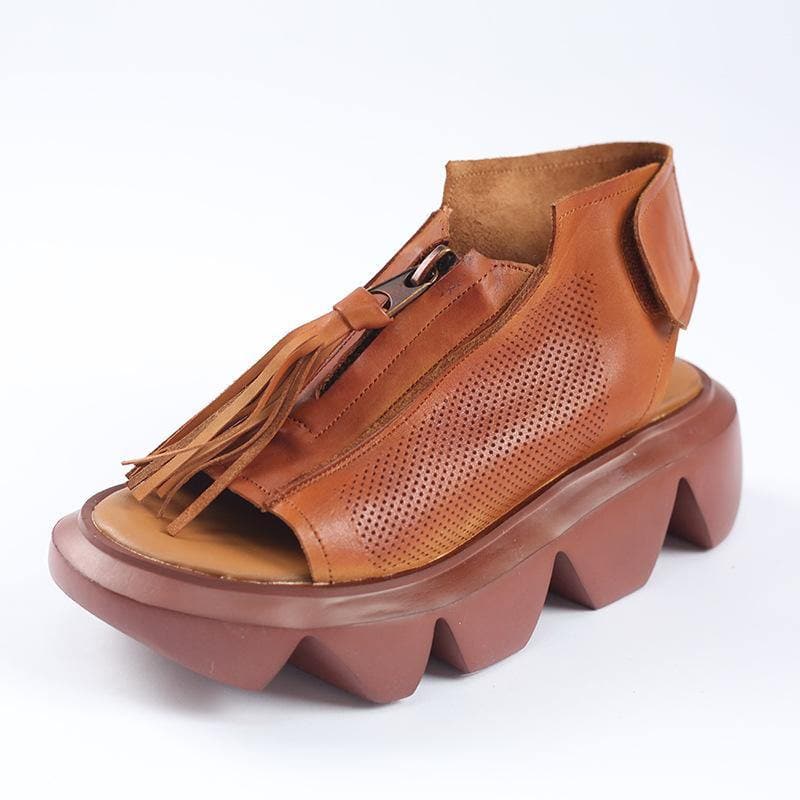 Brown zippered Flat Sandals Platform Walking Sandals - Sandals - DYAVOR®