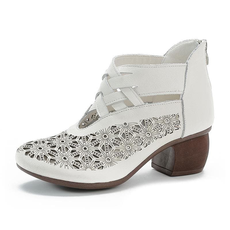 Brown zippered Hollow Out Chunky Boots - Sandals - DYAVOR®