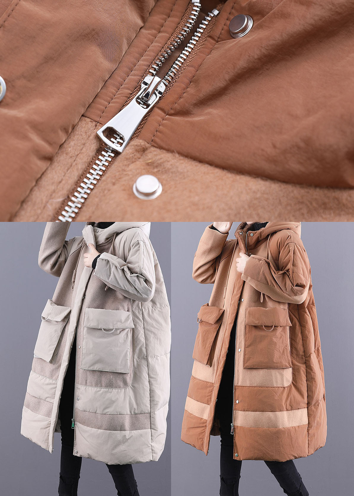 Camel drawstring Duck Down Winter Coats Zip Up Winter - Down Jackets - DYAVOR®