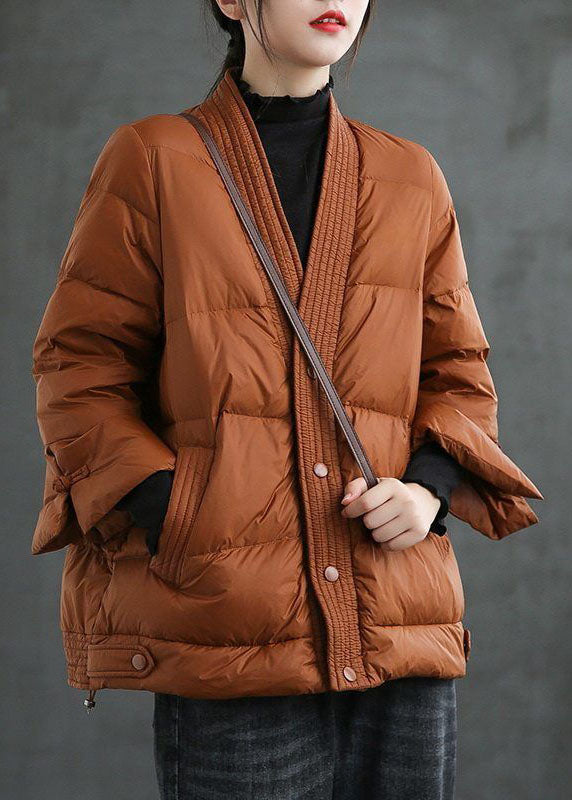 Red V Neck Button Thick fashion Winter Duck Down Jackets - Down Jackets - DYAVOR®