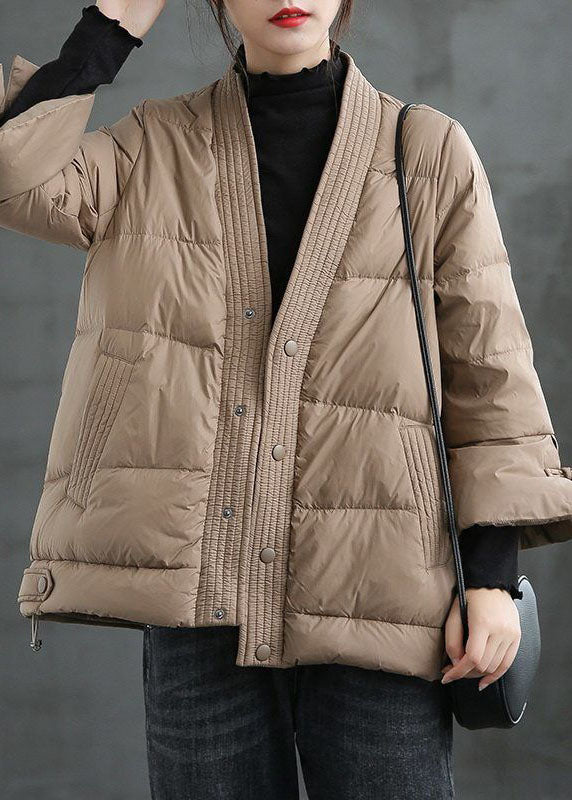 Red V Neck Button Thick fashion Winter Duck Down Jackets - Down Jackets - DYAVOR®