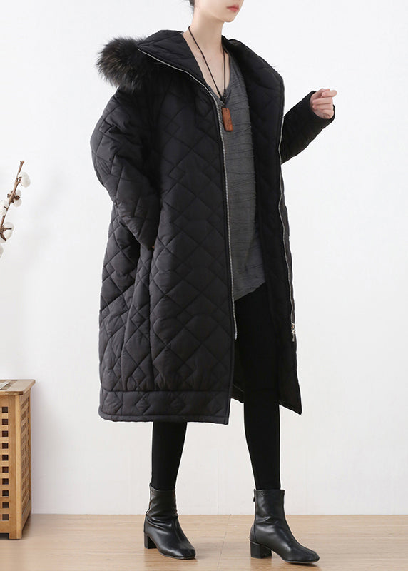 Casual Black Fur Collar Zippered Thick Hooded Parka Winter - Down Jackets - DYAVOR®