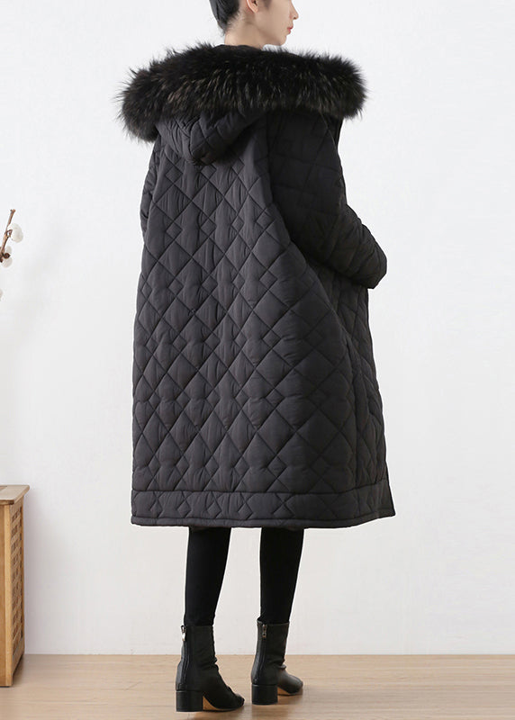 Casual Black Fur Collar Zippered Thick Hooded Parka Winter - Down Jackets - DYAVOR®