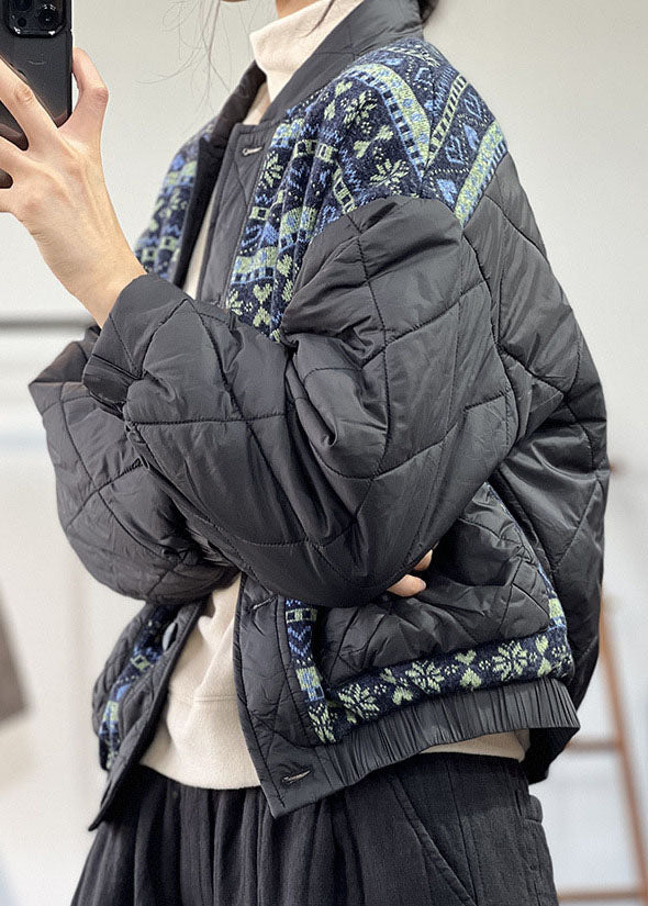 Casual Black Oversized Patchwork Print Fine Cotton Filled Coat Winter - Down Jackets - DYAVOR®