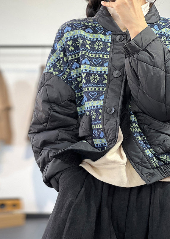 Casual Black Oversized Patchwork Print Fine Cotton Filled Coat Winter - Down Jackets - DYAVOR®