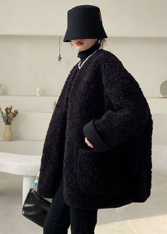 Casual Black Pockets Faux Fur Jacket Winter - Down Jackets - DYAVOR®