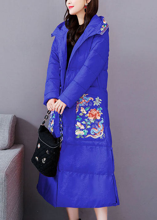 Casual Blue Embroideried hooded Fine Cotton Filled Parkas Winter - Down Jackets - DYAVOR®