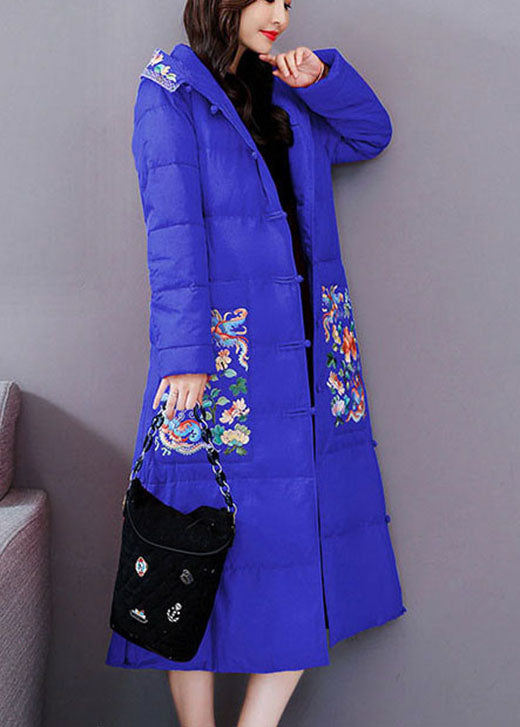 Casual Blue Embroideried hooded Fine Cotton Filled Parkas Winter - Down Jackets - DYAVOR®