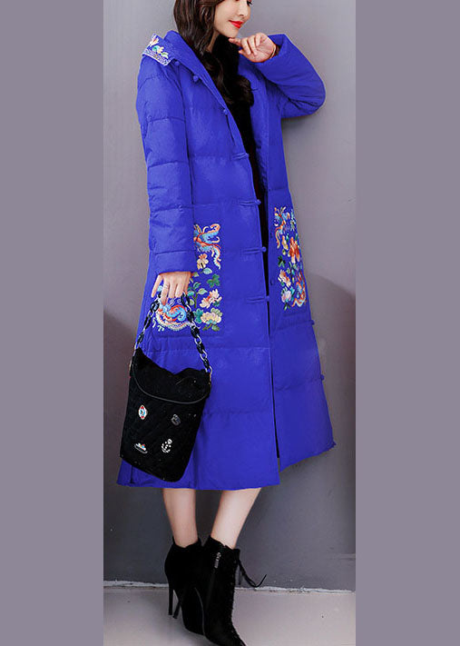 Casual Blue Embroideried hooded Fine Cotton Filled Parkas Winter - Down Jackets - DYAVOR®