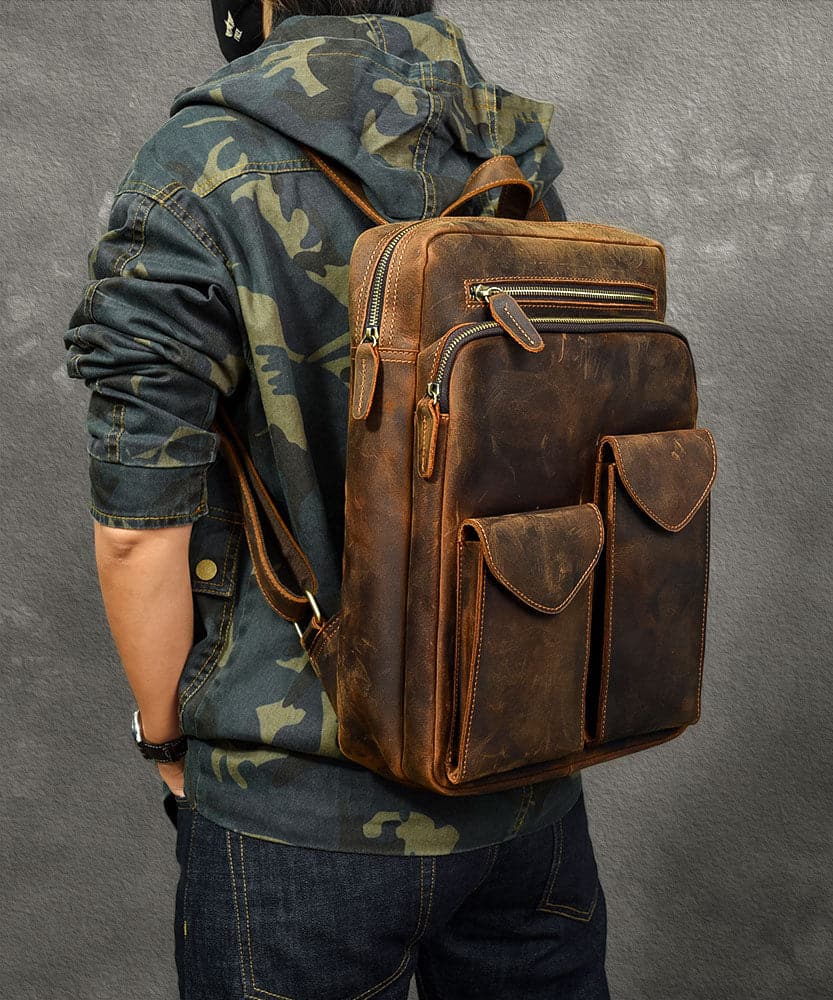 Casual Brown Calf Leather Original Design Man's Backpack Bag - Handbags - DYAVOR®