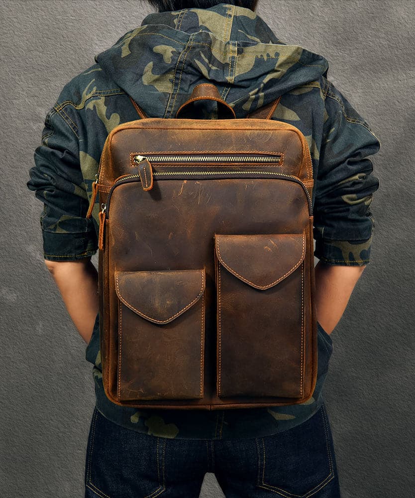 Casual Brown Calf Leather Original Design Man's Backpack Bag - Handbags - DYAVOR®