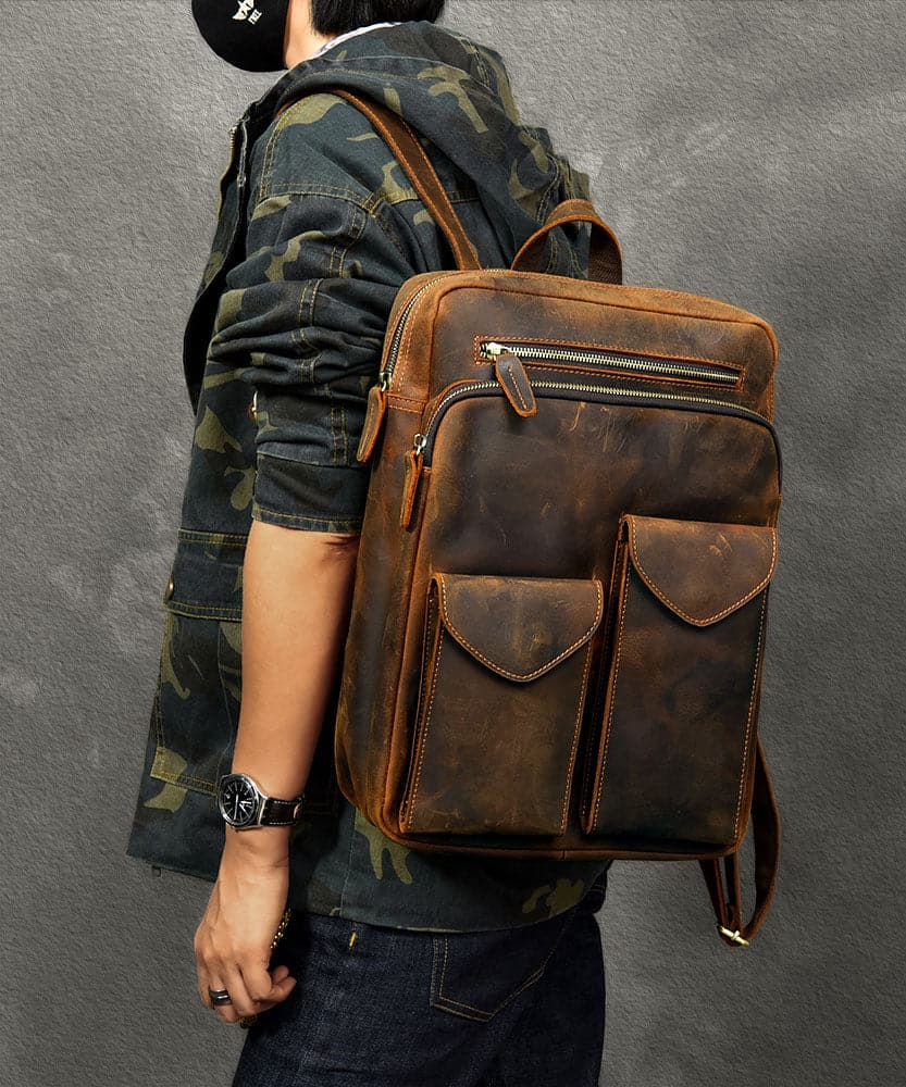 Casual Brown Calf Leather Original Design Man's Backpack Bag - Handbags - DYAVOR®