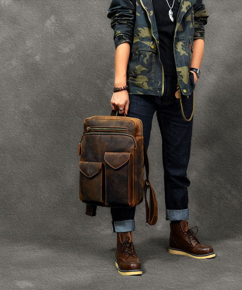 Casual Brown Calf Leather Original Design Man's Backpack Bag - Handbags - DYAVOR®