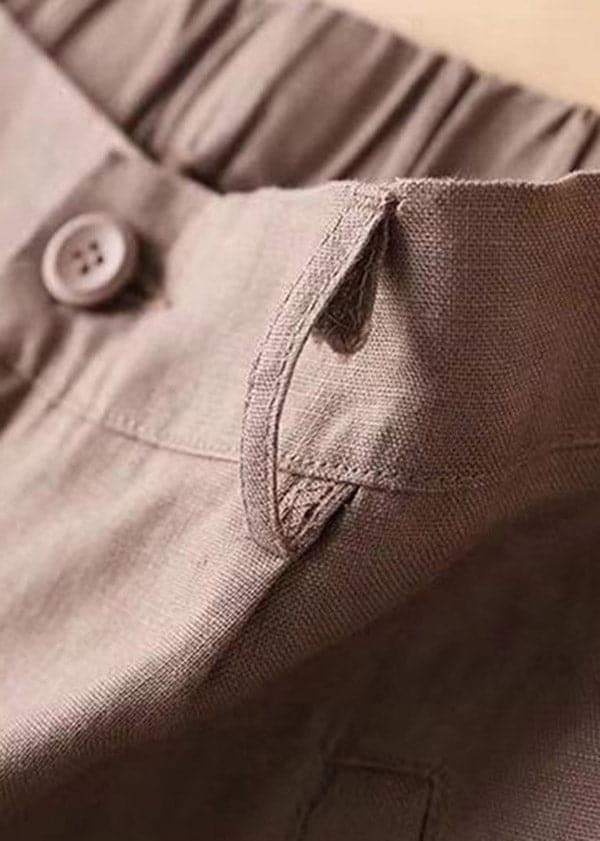 Casual Brown Pockets elastic waist Button Linen Straight Pants Summer - Pants - DYAVOR®