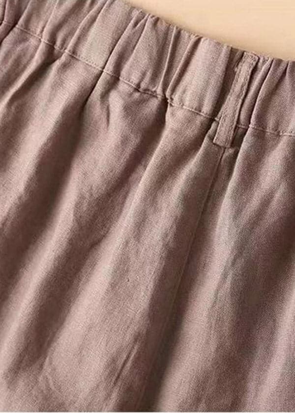 Casual Brown Pockets elastic waist Button Linen Straight Pants Summer - Pants - DYAVOR®