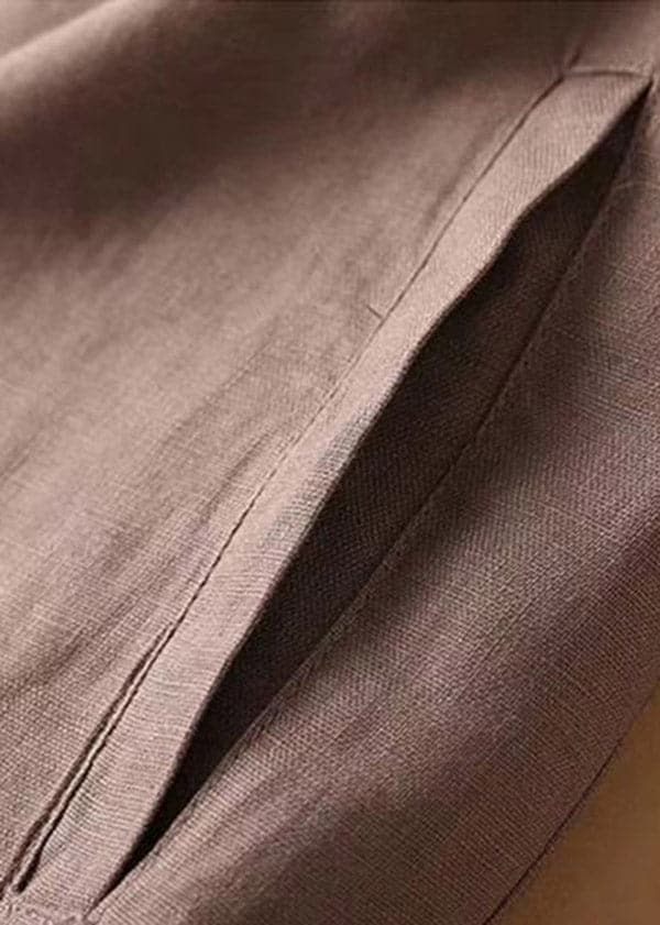 Casual Brown Pockets elastic waist Button Linen Straight Pants Summer - Pants - DYAVOR®