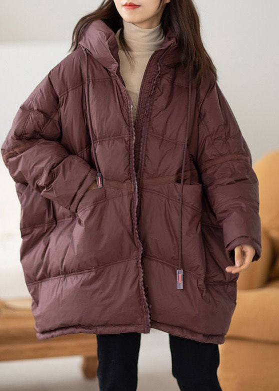 Casual Chocolate Hooded Oversized Drawstring Thick Canada Goose Jacket Batwing Sleeve - Down Jackets - DYAVOR®