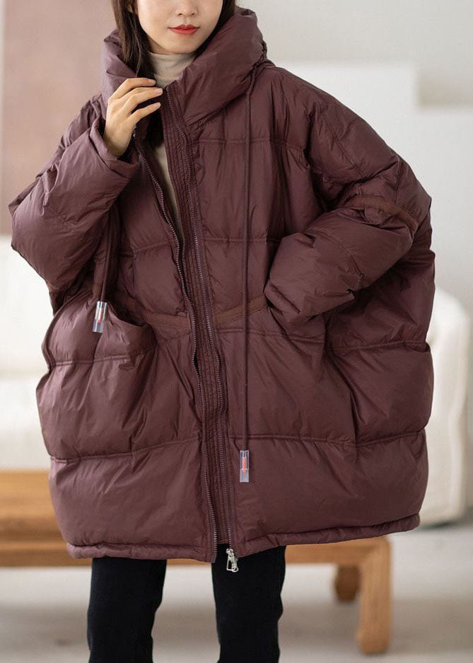 Casual Chocolate Hooded Oversized Drawstring Thick Canada Goose Jacket Batwing Sleeve - Down Jackets - DYAVOR®