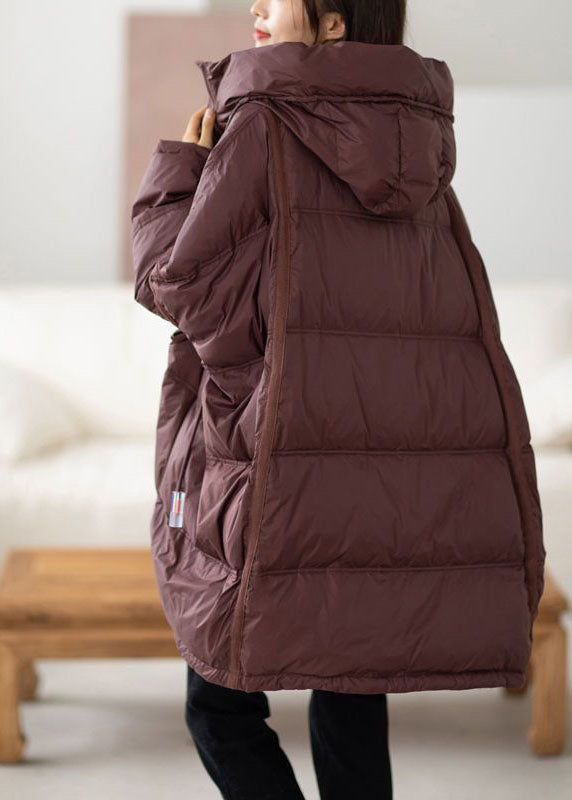 Casual Chocolate Hooded Oversized Drawstring Thick Canada Goose Jacket Batwing Sleeve - Down Jackets - DYAVOR®