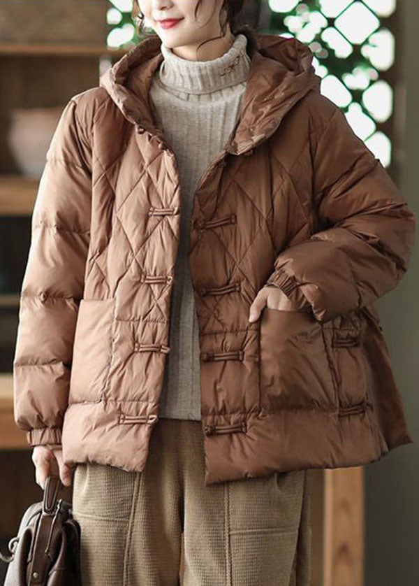 Casual Chocolate Hooded Pockets Fine Cotton Filled Womens Parka Winter - Down Jackets - DYAVOR®