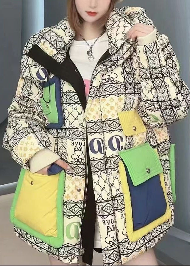 Casual Green Hooded Letter Print Duck Down Down Coat Winter - Down Jackets - DYAVOR®