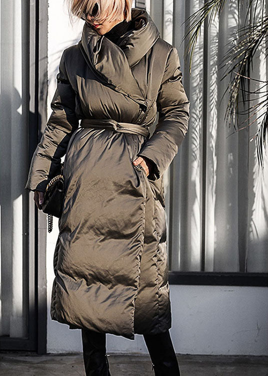 Casual Green Loose Thick tie waist Winter Duck Down coat - Down Jackets - DYAVOR®