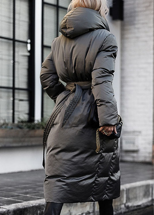 Casual Green Loose Thick tie waist Winter Duck Down coat - Down Jackets - DYAVOR®