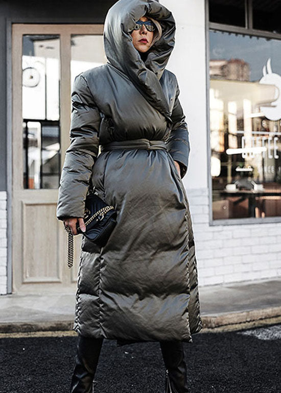 Casual Green Loose Thick tie waist Winter Duck Down coat - Down Jackets - DYAVOR®