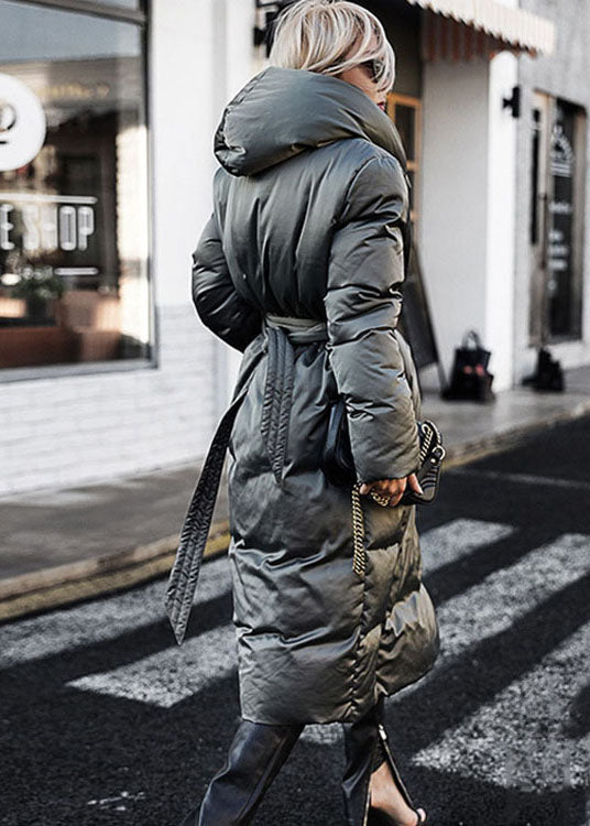 Casual Green Loose Thick tie waist Winter Duck Down coat - Down Jackets - DYAVOR®
