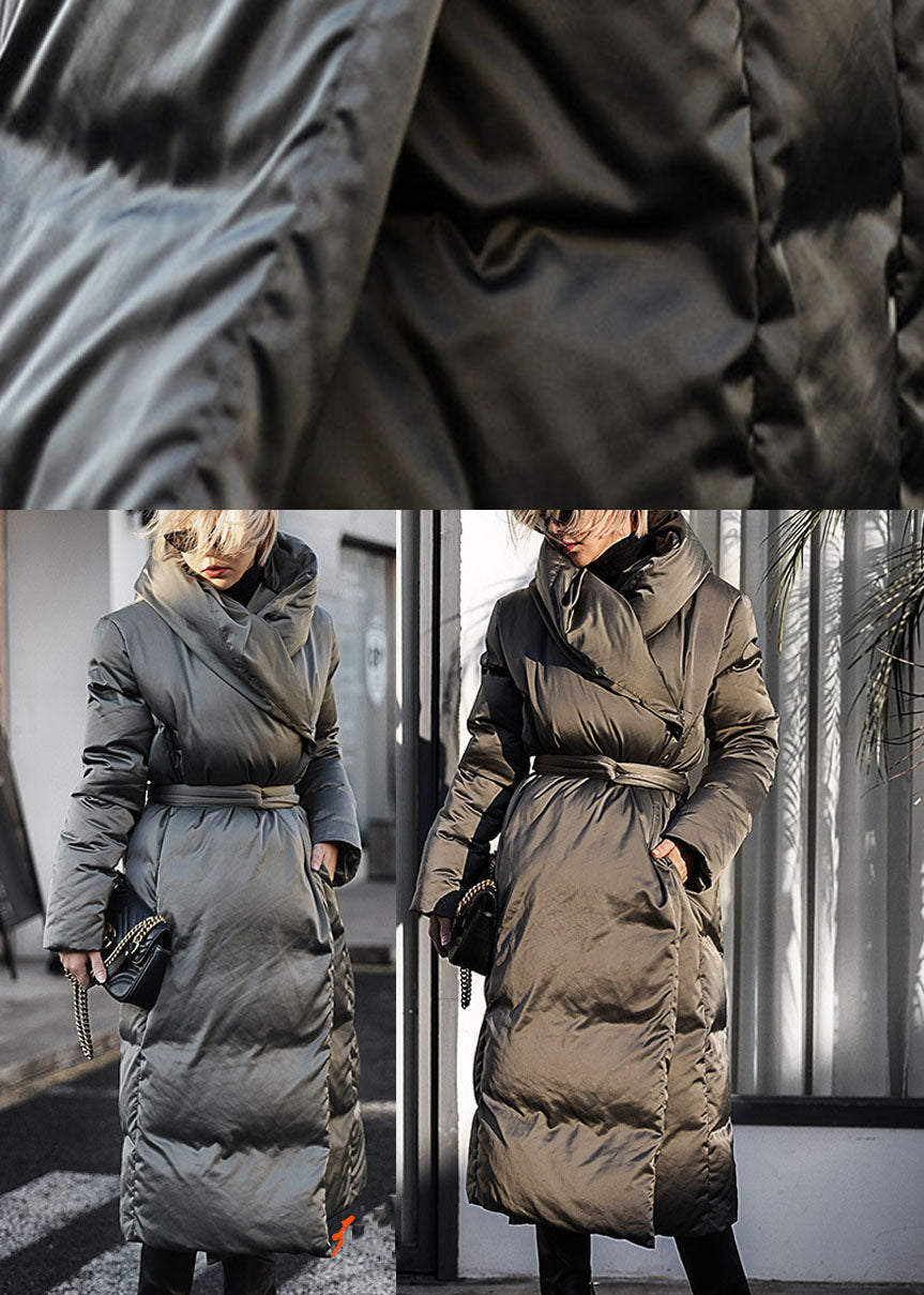 Casual Green Loose Thick tie waist Winter Duck Down coat - Down Jackets - DYAVOR®