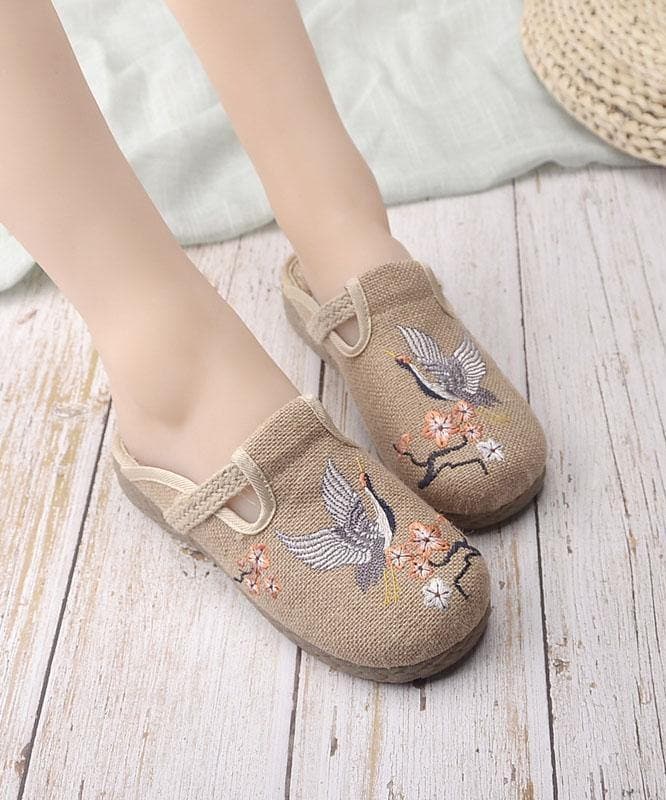 Casual Khaki Embroideried Linen Fabric Slippers Shoes - Slide Sandals - DYAVOR®