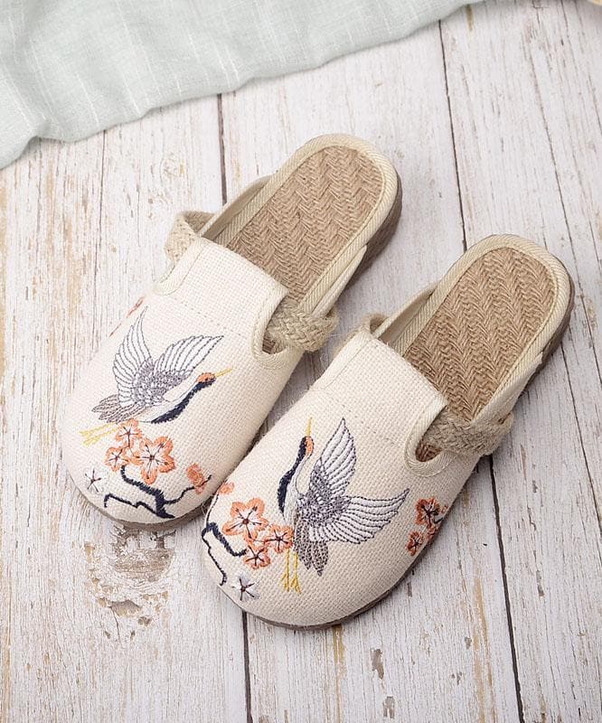 Casual Khaki Embroideried Linen Fabric Slippers Shoes - Slide Sandals - DYAVOR®