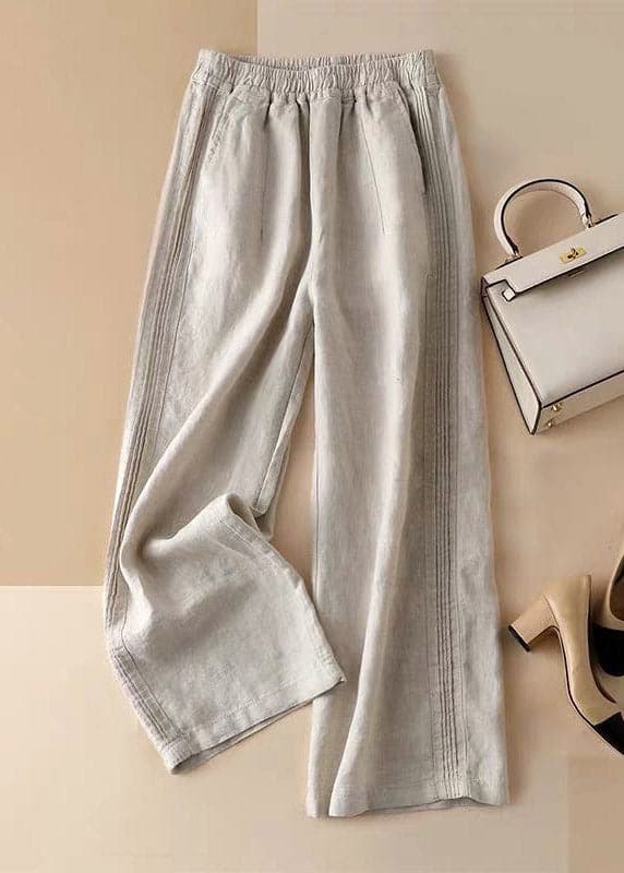 Casual Linen colour Ruffled elastic waist draping Linen Wide Leg Pants Summer - Pants - DYAVOR®