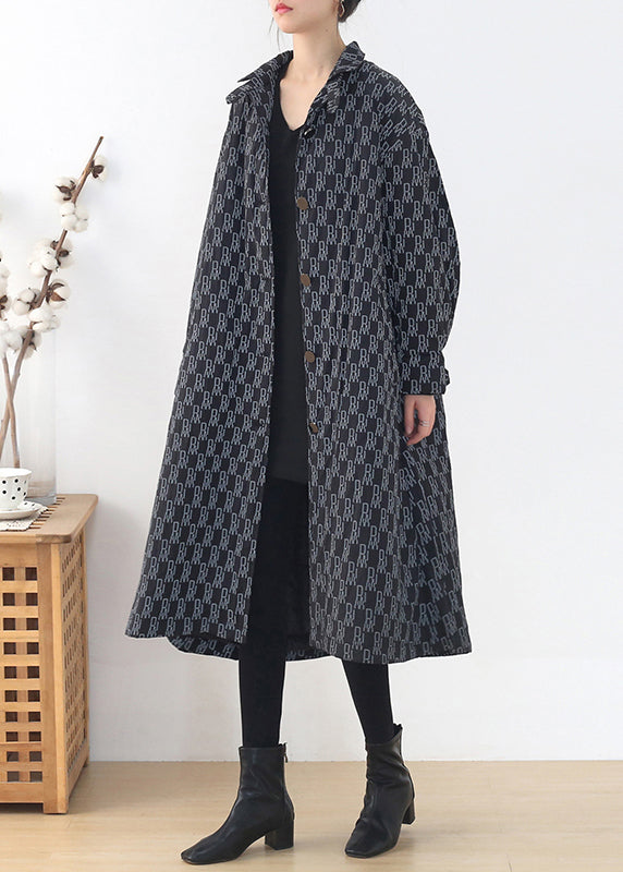 Casual Peter Pan Collar Alphabet Print Button Pockets Cotton Parka Long Sleeve - Down Jackets - DYAVOR®