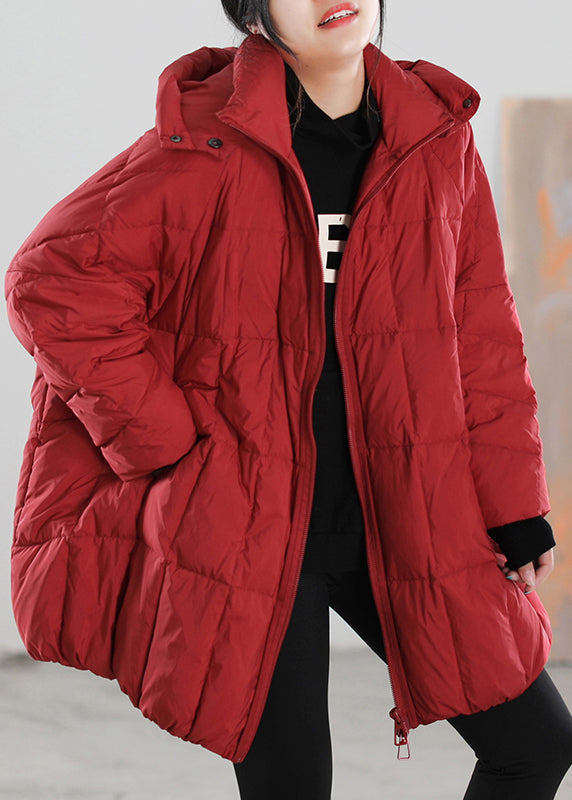 Casual Red Zippered Button Removable Duck Down Coat Winter - Down Jackets - DYAVOR®